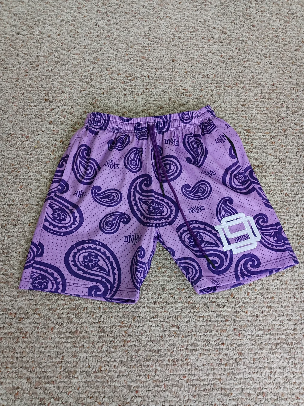 DNINE Men's Purple Paisley Graphic Print Swim Shorts Size Small